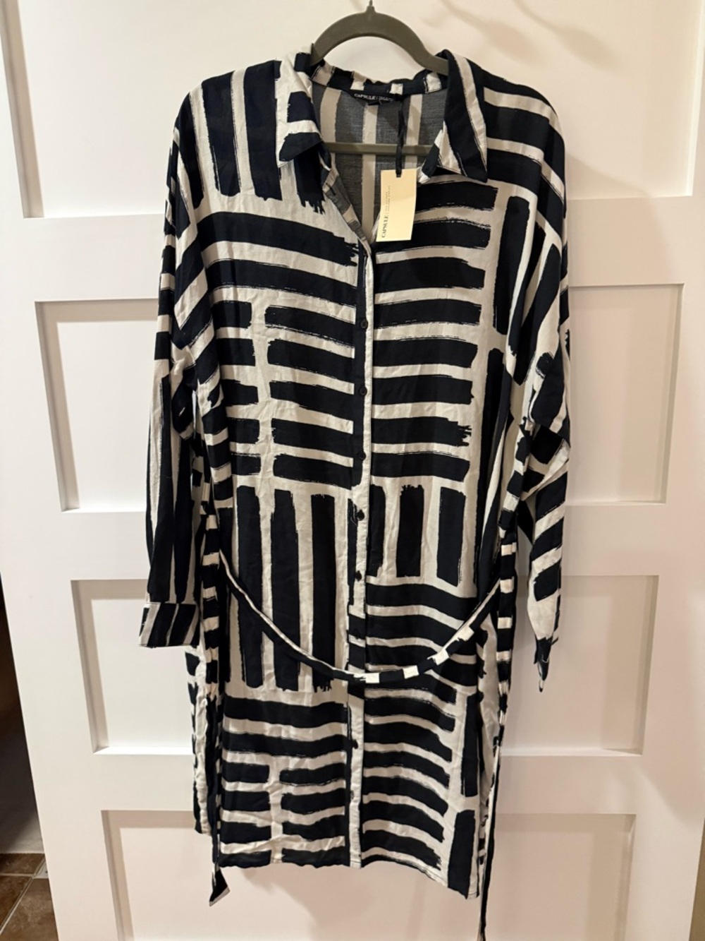 Capsule Black & White Geometric Button-Up Dress